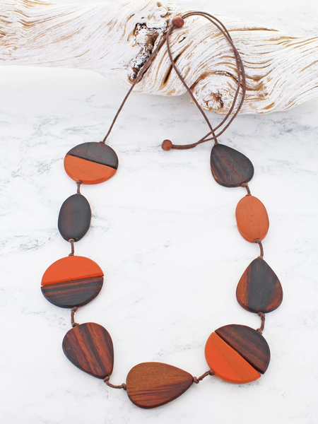 Wooden Graduating Disc Necklace Orange