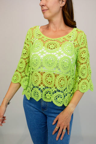 Floral Coloured Crochet Top - Apple