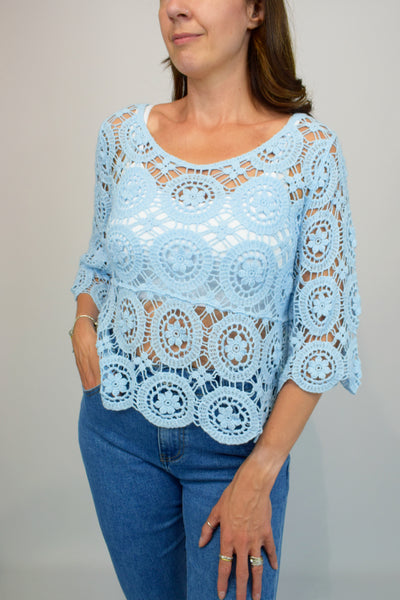 Floral Coloured Crochet Top - Blue