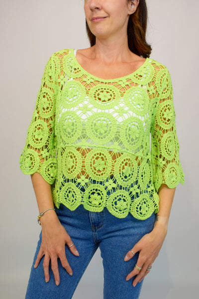 Floral Coloured Crochet Top - Apple