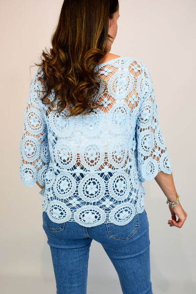 Floral Coloured Crochet Top - Blue