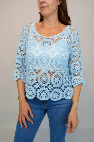 Floral Coloured Crochet Top - Blue