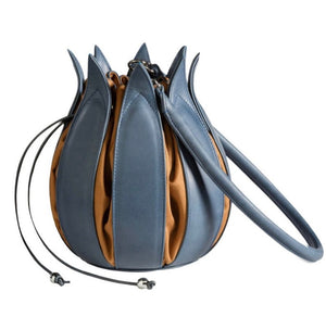 By-Lin Tulip Leather Bag -Blue Cobalt/Cognac