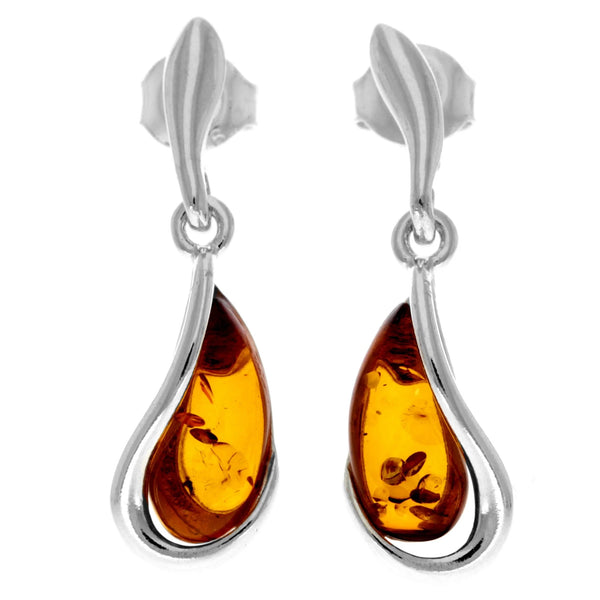 Amber 925 Silver Tear Drop Earrings