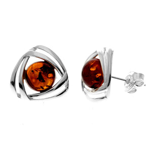 925  Silver & Amber Modern Celtic Three Oval Stud Earrings