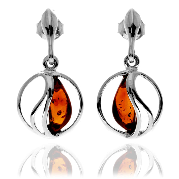 Amber 925 Silver Circle & Bar Earrings