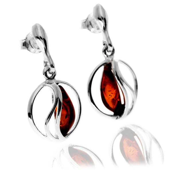 Amber 925 Silver Circle & Bar Earrings