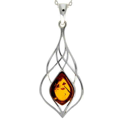 Amber 925 Silver Modern Celtic Pendant