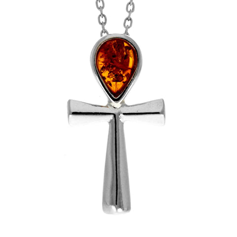 Amber 925 Silver Teardrop Cross Pendant