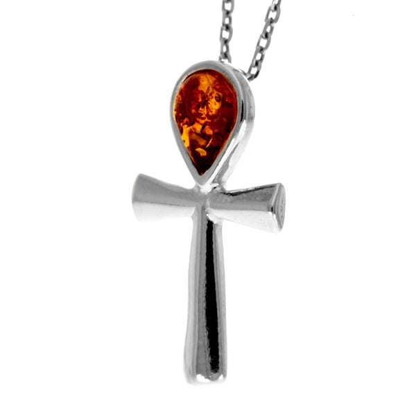 Amber 925 Silver Teardrop Cross Pendant