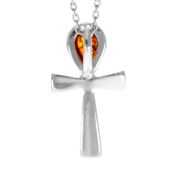 Amber 925 Silver Teardrop Cross Pendant