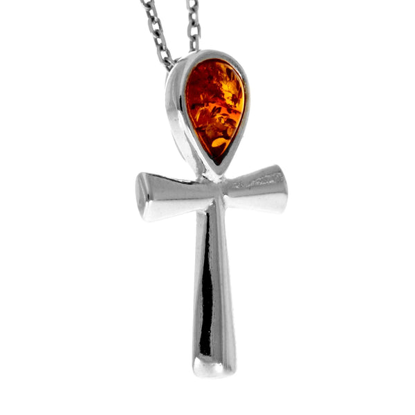 Amber 925 Silver Teardrop Cross Pendant