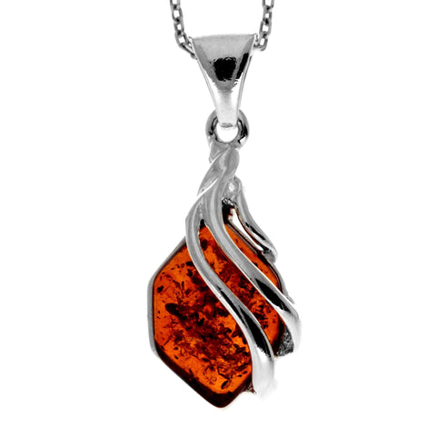 Amber 925 Silver Hexagon Pendant