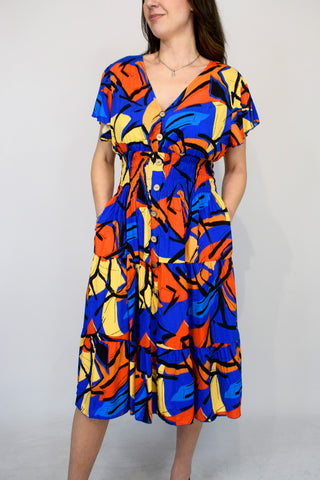Crazy Abstract Print Dress - Blue Mix