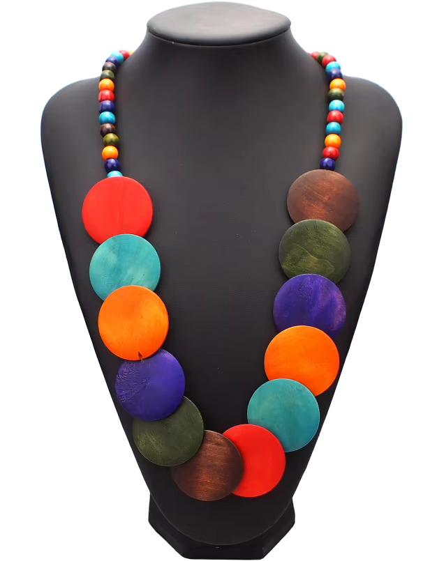 Wooden Circle Necklace - Multi Colour 2