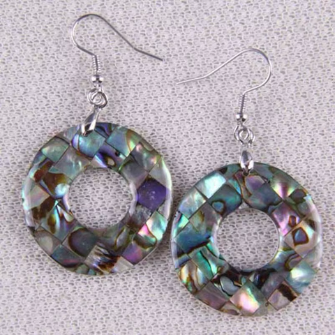 Abalone Earrings Circle with Circular Hole