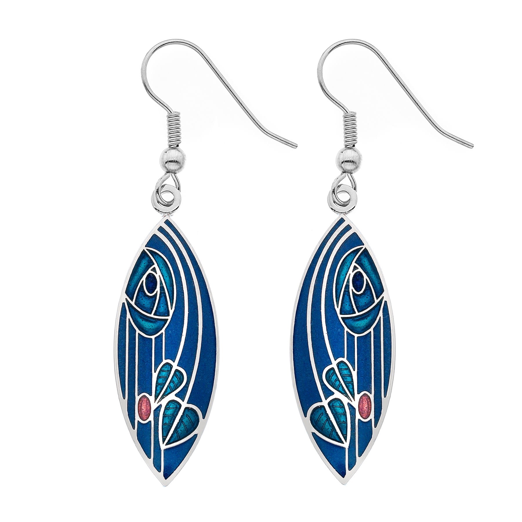 Rennie Mackintosh Rose&Leaves Pointed Earrings - Blue/Turquoise