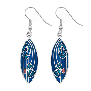 Rennie Mackintosh Rose&Leaves Pointed Earrings - Blue/Turquoise