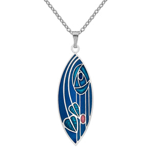 Rennie Mackintosh Rose &Leaves Pointed Necklace - Blue/Turquoise