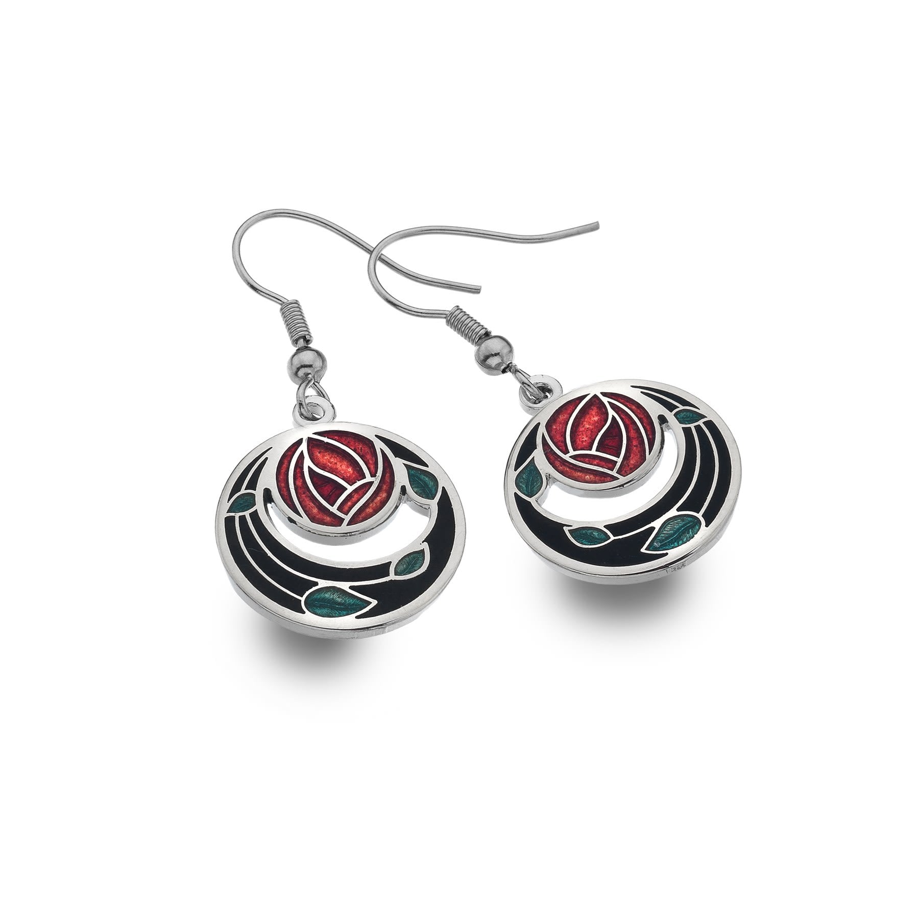 Rennie Mackintosh Rose and Coils Earrings - Black/Red