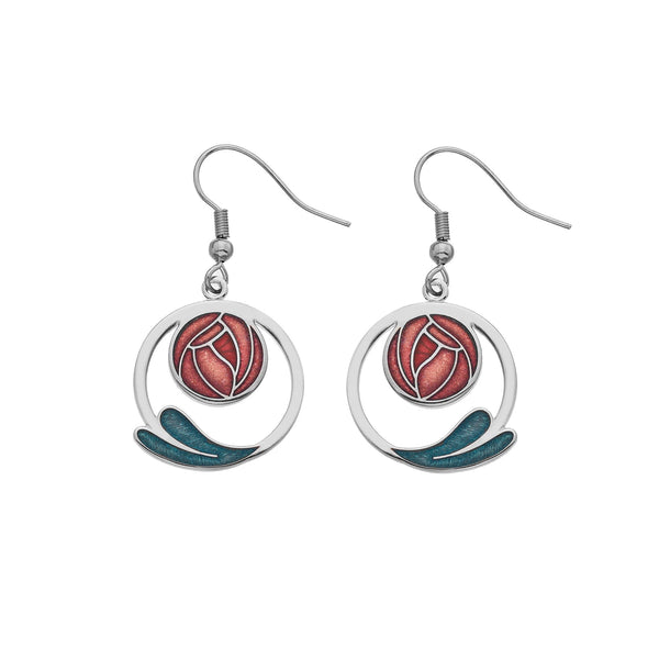 Rennie Mackintosh Rose Leaf Coil Earrings - Red/Turquoise