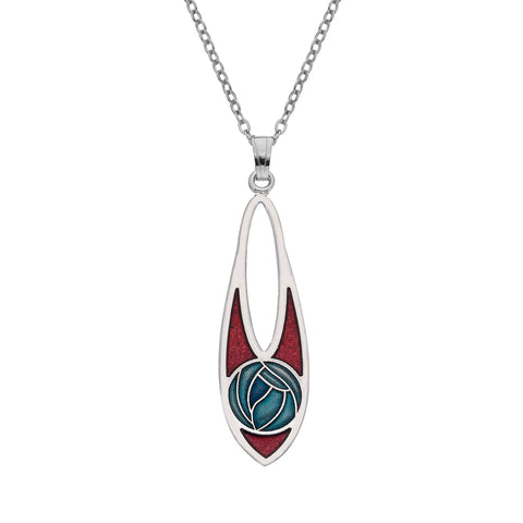 Rennie Mackintosh Rose Bud Drop Slim Necklace - Red/Turquoise