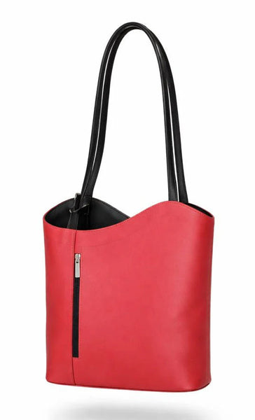 Italian Leather Pebble-Dash Backpack - Red & Black