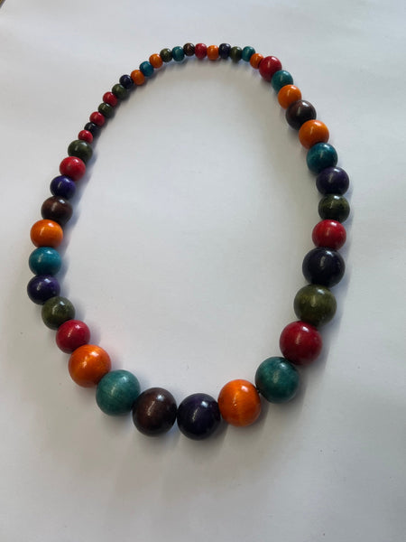 Wooden Elasticated Bead Necklace - Multi