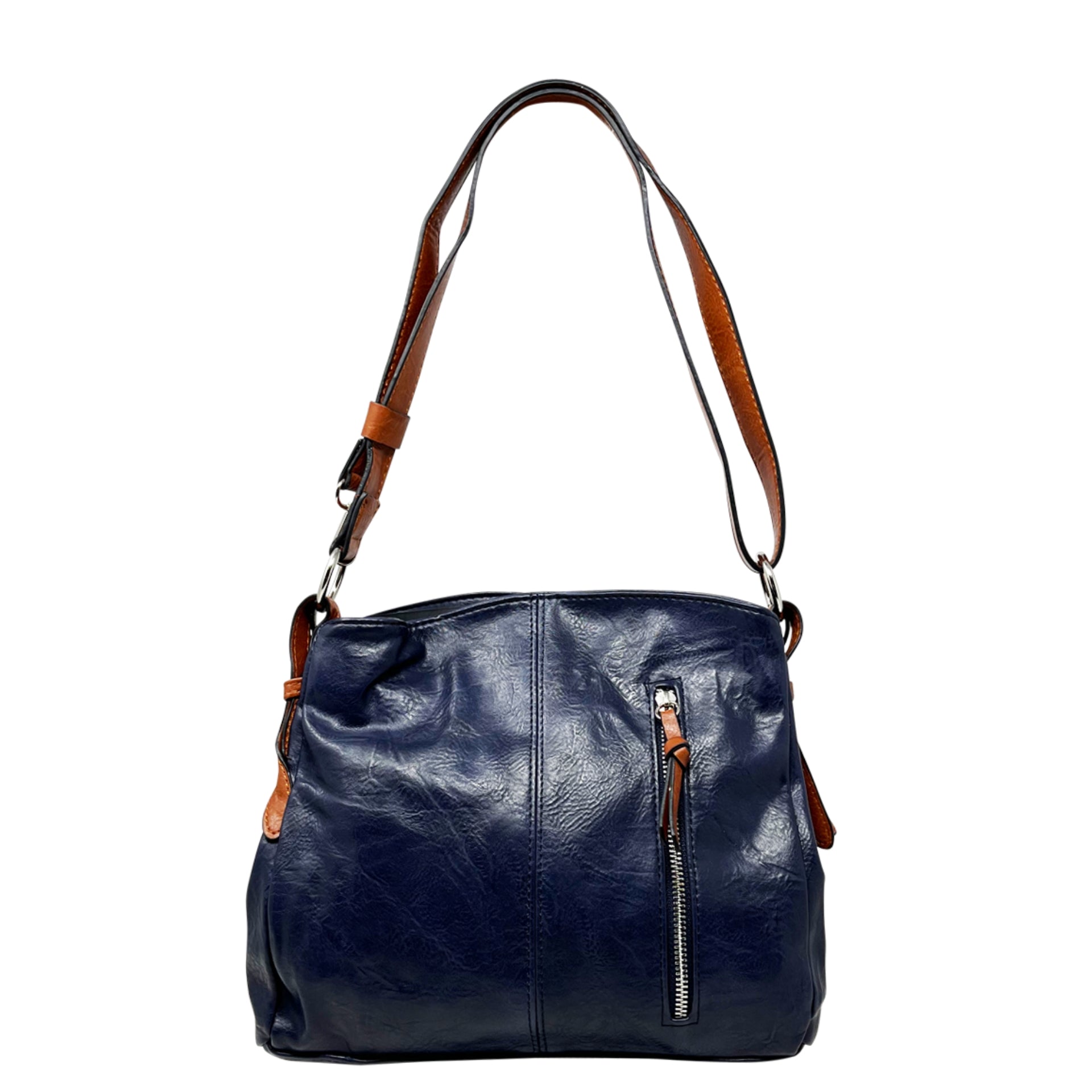 Shoulder Cross Body Bag - Navy/Brown