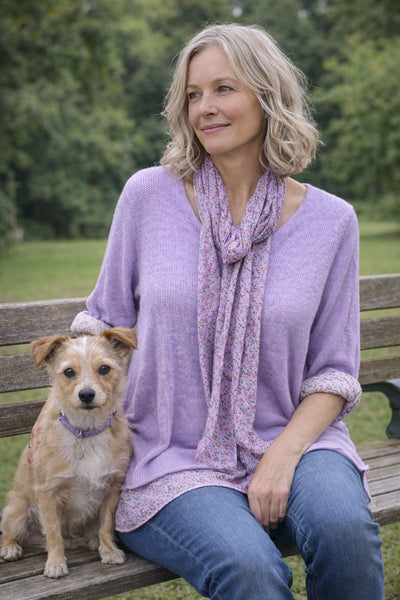Knitted Layer Top with Scarf -  Lilac