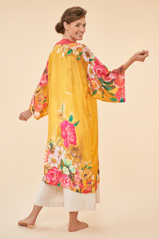 Kimono Gown - Impressionist Floral in Mustard