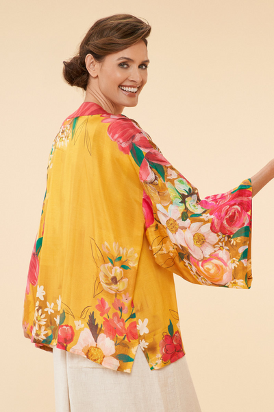 Impressionist Floral Kimono Jacket in Mustard