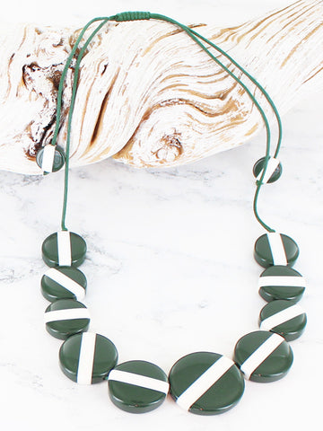 Striped Resin Disc Necklace – Dark Green