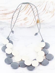 Long Resin Pebble Necklace - White & Grey