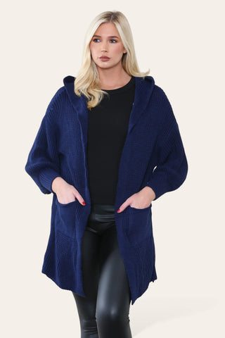 Bubble Sleeve Pocket Hoodie Cardigan - Navy