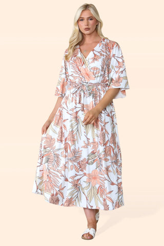 Belted Plus Size Printed Maxi Dress - Beige