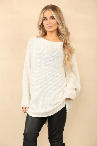 Devin Pattern Oversize Knit Jumper - White