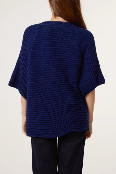 Knitted Kimono Jacket - Navy
