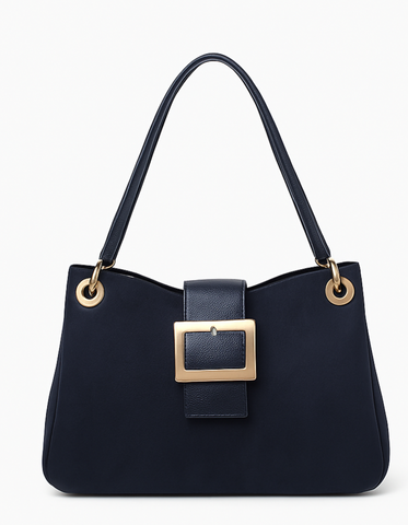 Suede-Effect Slouch Bag - Navy