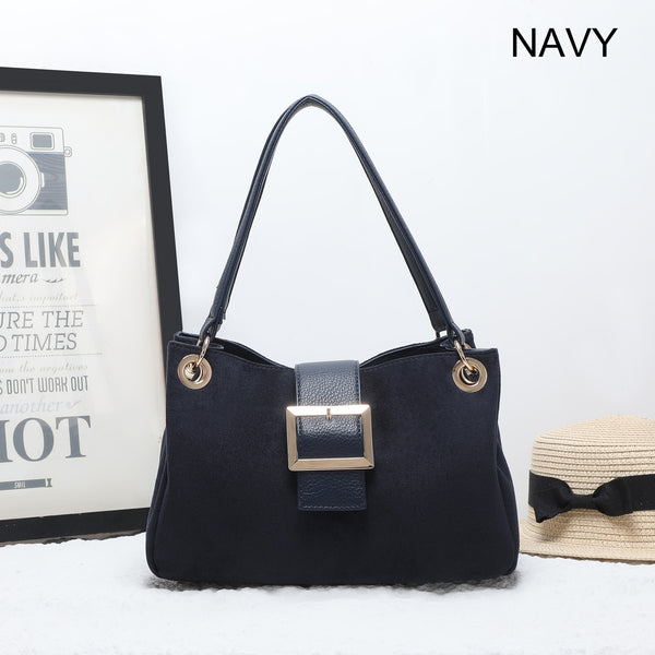 Suede-Effect Slouch Bag - Navy