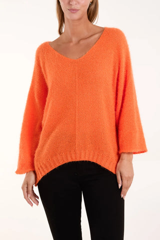 Fluffy V-Neck Knit - Orange