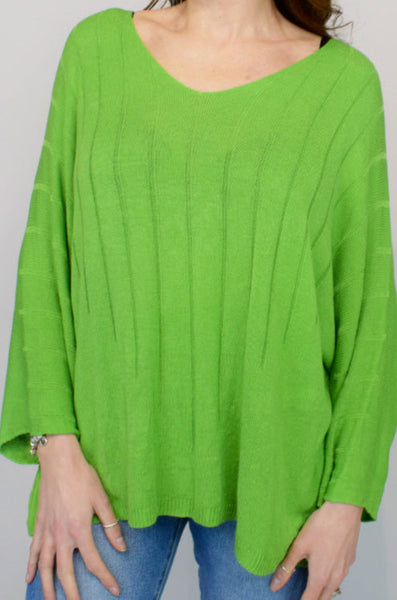 Oversized Pointelle Stripe Italian Jumper - Apple
