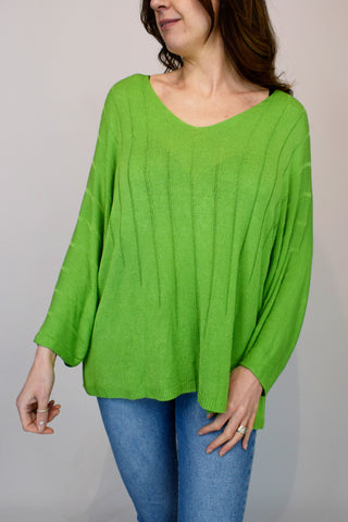 Oversized Pointelle Stripe Italian Jumper - Apple