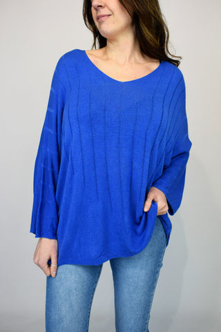 Oversized Pointelle Stripe Italian Jumper - Royal Blue
