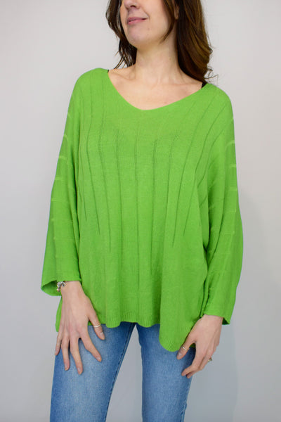 Oversized Pointelle Stripe Italian Jumper - Apple