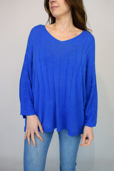 Oversized Pointelle Stripe Italian Jumper - Royal Blue