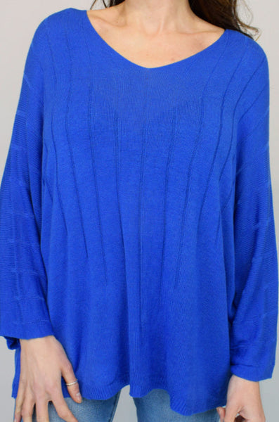 Oversized Pointelle Stripe Italian Jumper - Royal Blue