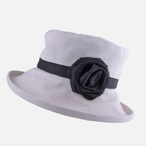 Proppa Toppa Cotton hat with Boned Brim and Ribbon Flower - Black