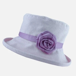 Proppa Toppa Cotton hat with Boned Brim and Ribbon Flower - Lilac