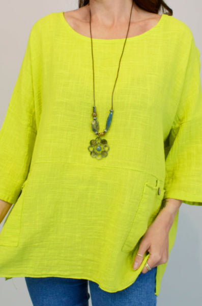 Pocket Front Italian Necklace Top - Apple